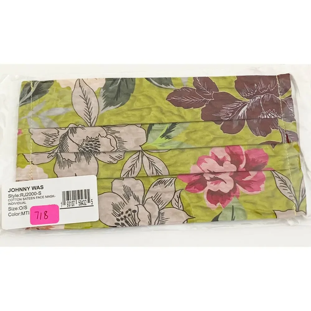 JOHNNY WAS Face Mask Designer Cotton Sateen Face Mask Face Covering